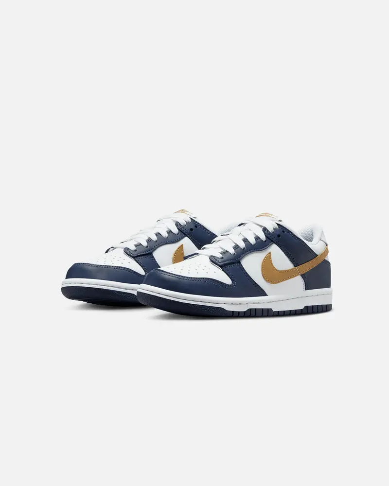 Nike Kids' Dunk Low (Gs) White/Wheat-Midnight Navy 2