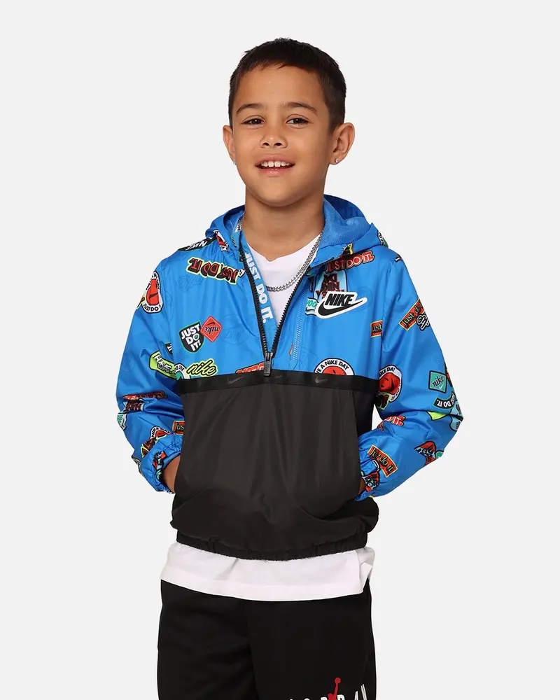 Nike Kids' Half-Zip Print Blocked Anorak Jacket Light Photo Blue 1