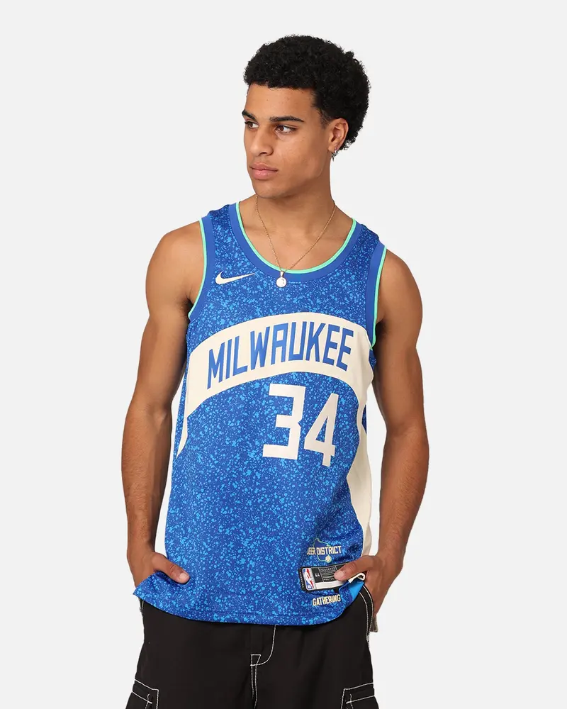 Nike Milwaukee Bucks Giannis Antetokounmpo Dri-Fit Swingman Jersey Photo Blue 1