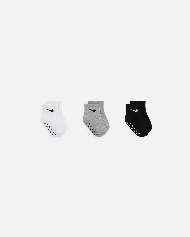 Nike Toddler Core Swoosh Ankle Gripper Socks 3 Pack Dark Grey Heather 1