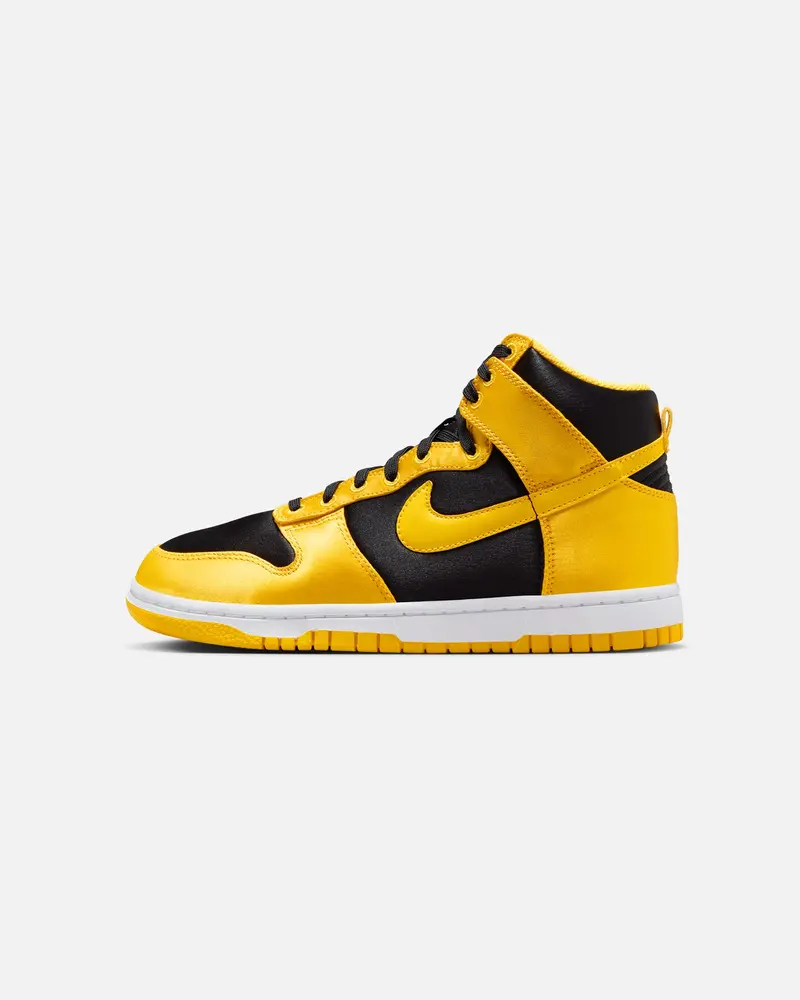 Nike Women's Dunk High Essential Twist "Goldenrod Satin" Black/Varsity Maize 1