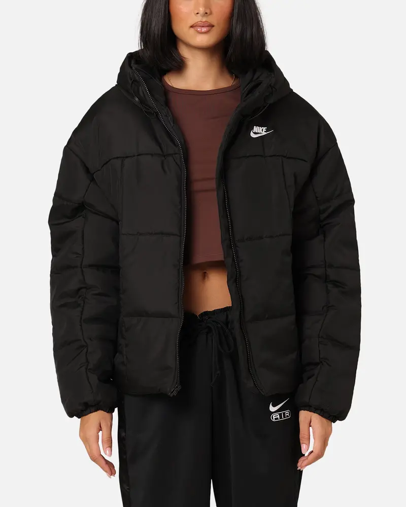 Nike Women's Sportswear Classic Puffer Therma-Fit Loose Hooded Jacket Black/White 1