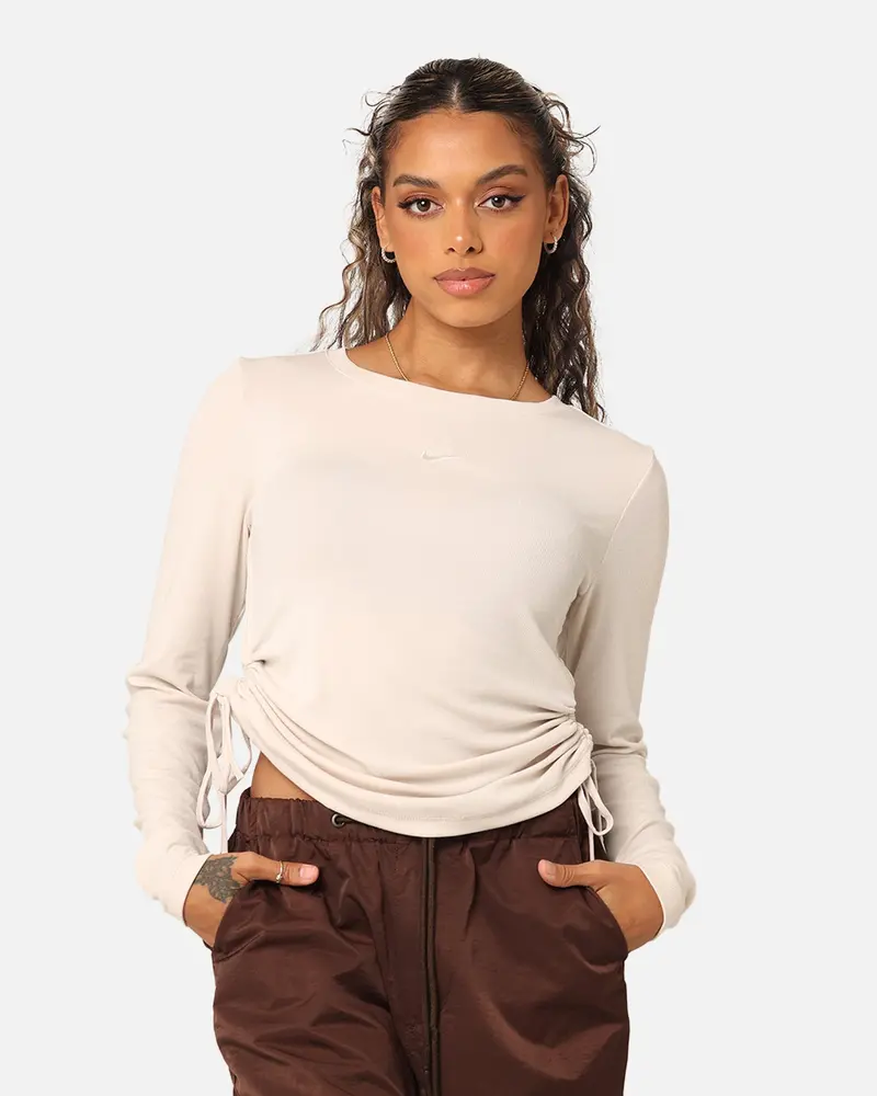 Nike Women's Sportswear Essential Ribbed Long Sleeve Mod Crop Top Light Orewood Brown/Sail 1