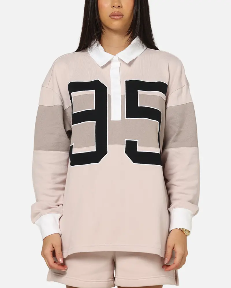 Nike Women's Sportswear Graphic Long Sleeve Polo Top Pink/White 1
