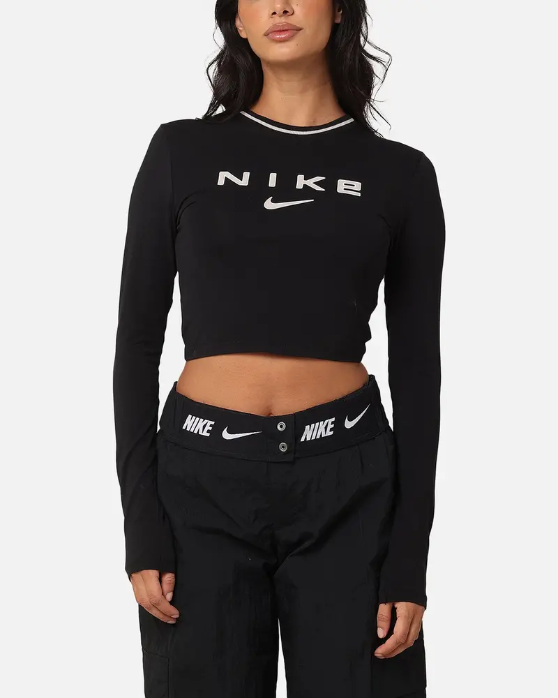 Nike Women's Sportswear Long Sleeve Slim Cropped T-Shirt Black 1