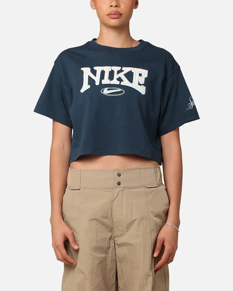 Nike Women's Sportswear Loose Varsity Cropped T-Shirt Armory Navy 1