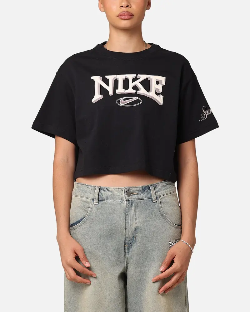 Nike Women's Sportswear Loose Varsity Cropped T-Shirt Black 1
