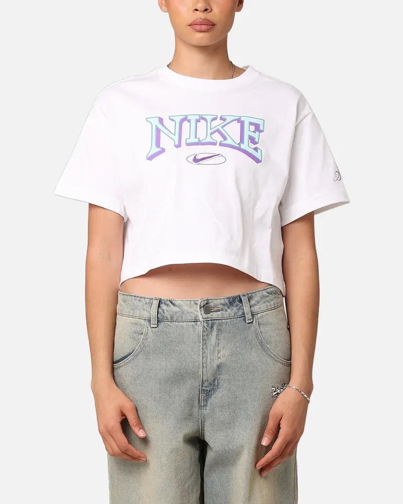 Nike Women's Sportswear Loose Varsity Cropped T-Shirt White 1