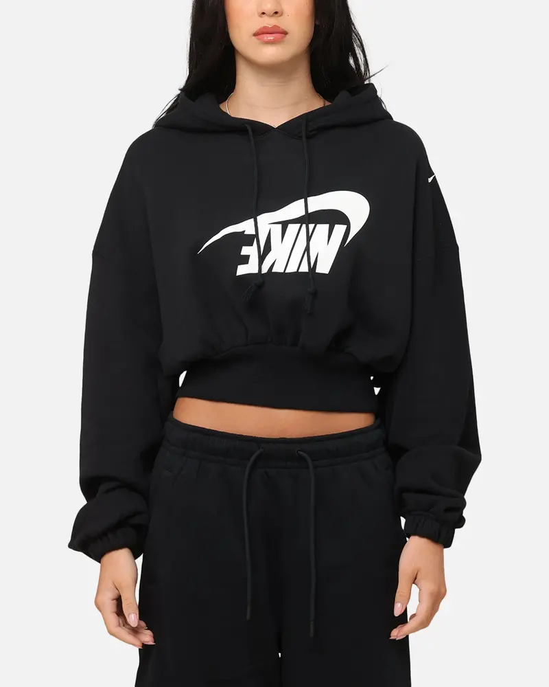 Nike Women's Sportswear Oversized Cropped Fleece Pullover Hoodie Black/Sail 1
