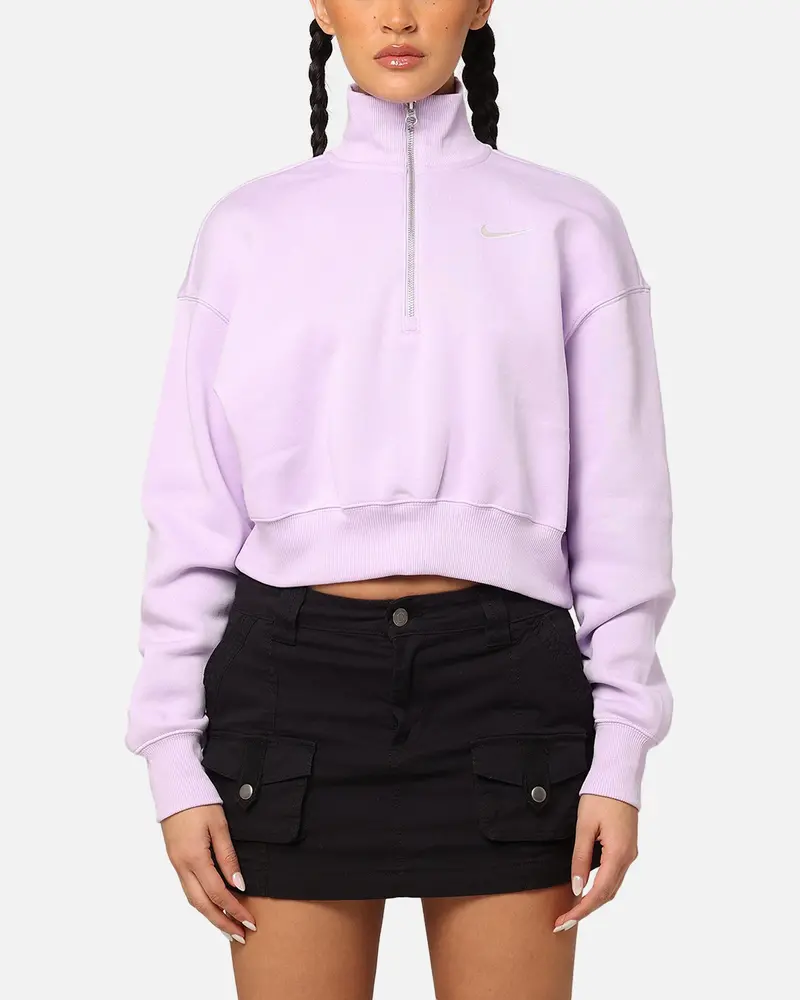 Nike Women's Sportswear Pheonix Fleece Cropped Half Zip Sweatshirt Violet Mist/Sail 1