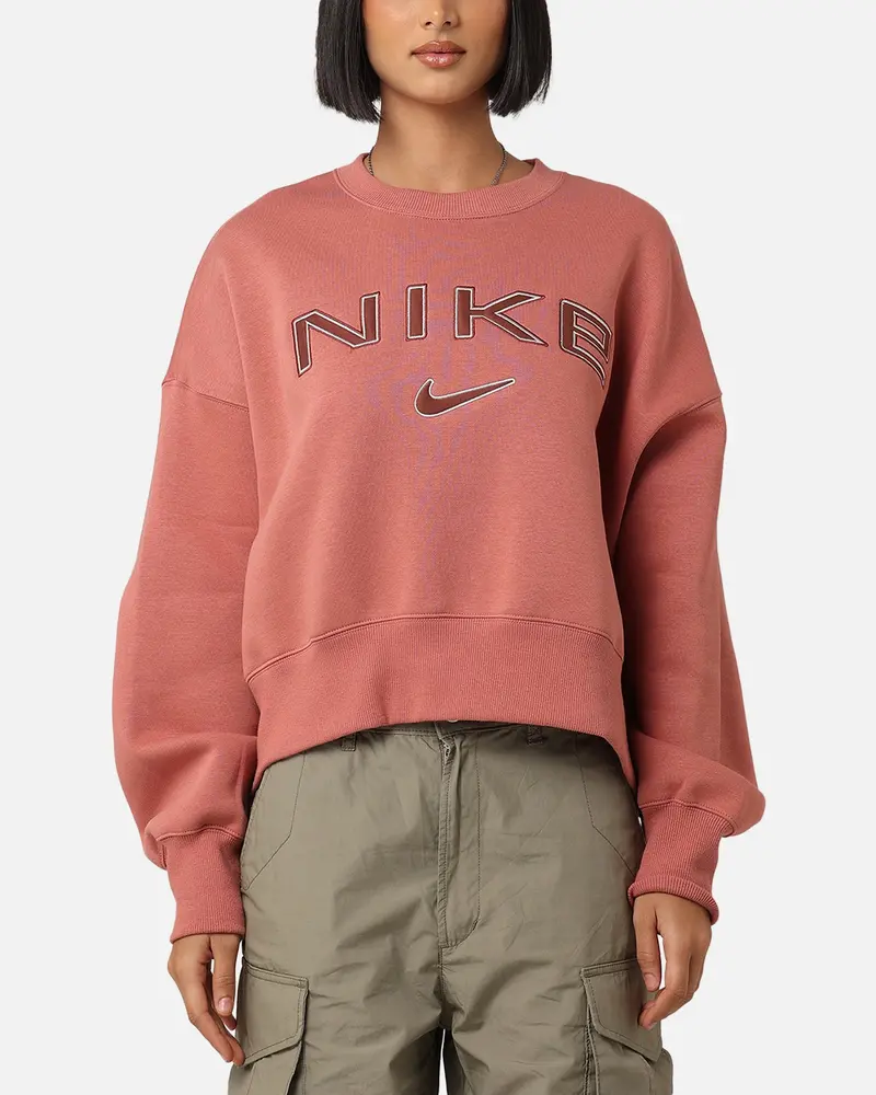 Nike Women's Sportswear Pheonix Fleece Oversized Logo Crewneck Canyon Pink/Light Orewood Brown 1