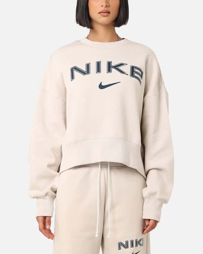 Nike Women's Sportswear Pheonix Fleece Oversized Logo Crewneck Light Orewood Brown/White 1