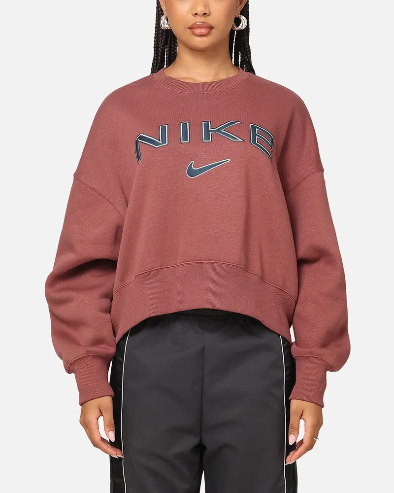 Nike Women's Sportswear Pheonix Fleece Oversized Logo Crewneck Red Sepia/Platinum Violet 1