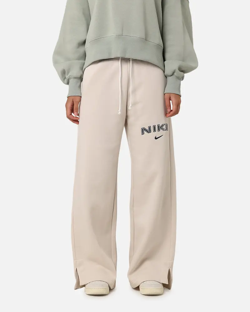 Nike Women's Sportswear Pheonix Fleece Wide Leg Logo Pants Light Orewood Brown 1
