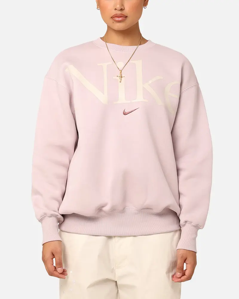 Nike Women's Sportswear Phoenix Fleece Oversized Logo Crewneck Platinum Violet/Light Orewood Brown/Smokey Mauve 1