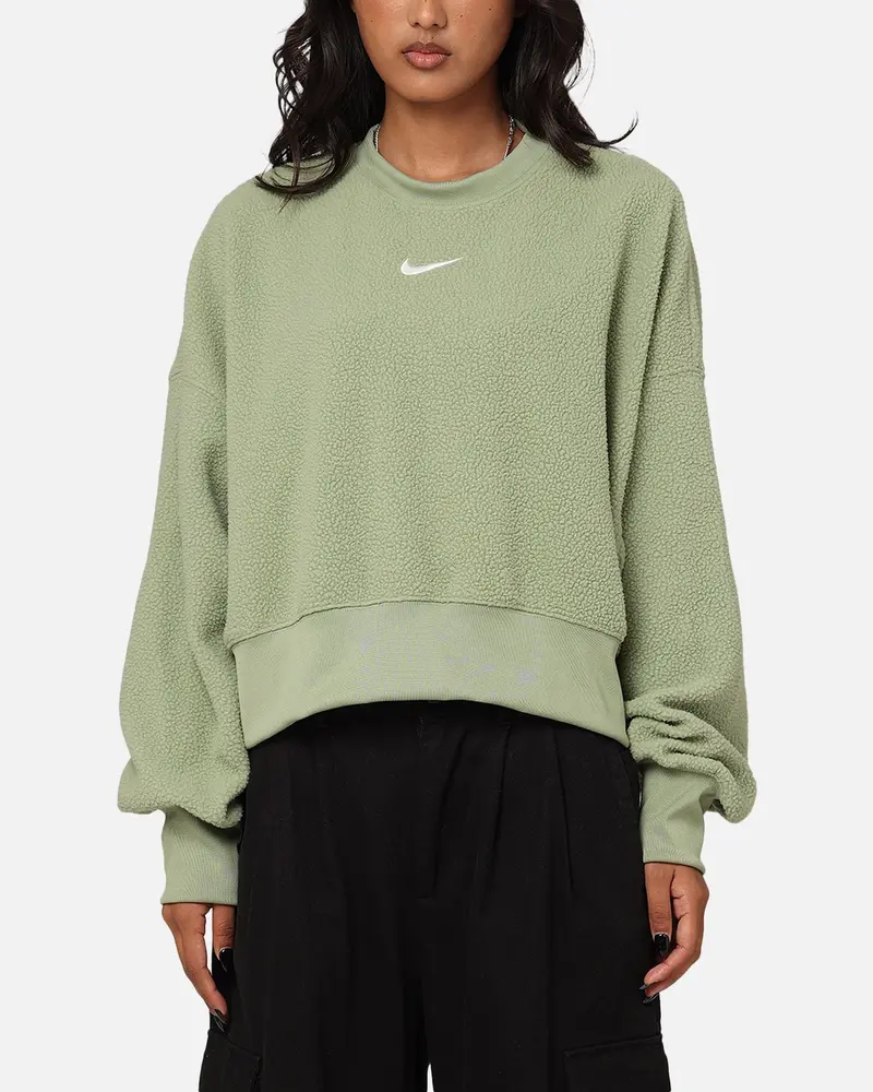 Nike Women's Sportswear Plush Mod Cropped Crewneck Oil Green/Sail 1