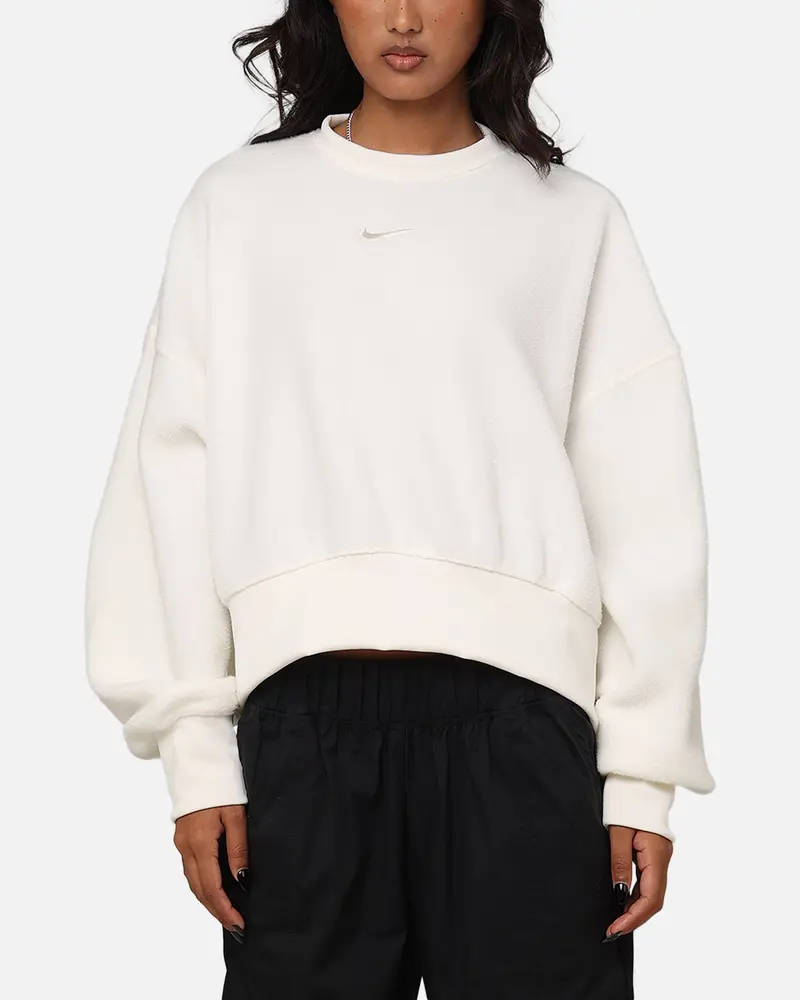 Nike Women's Sportswear Plush Mod Cropped Crewneck Sail/Lt Orewood Brown 1