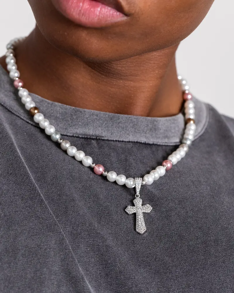 Nxs Coloured Cross Pearl Necklace Multi/White 1