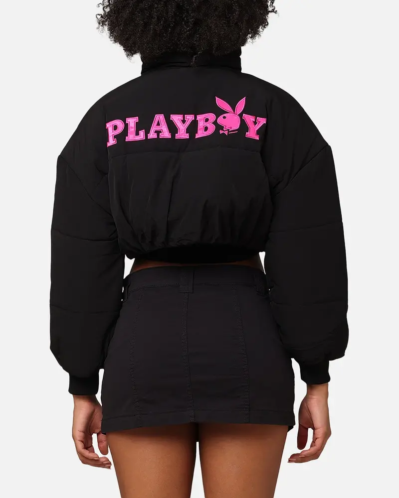 Playboy Bunny O Cropped Puffer Jacket Black 1
