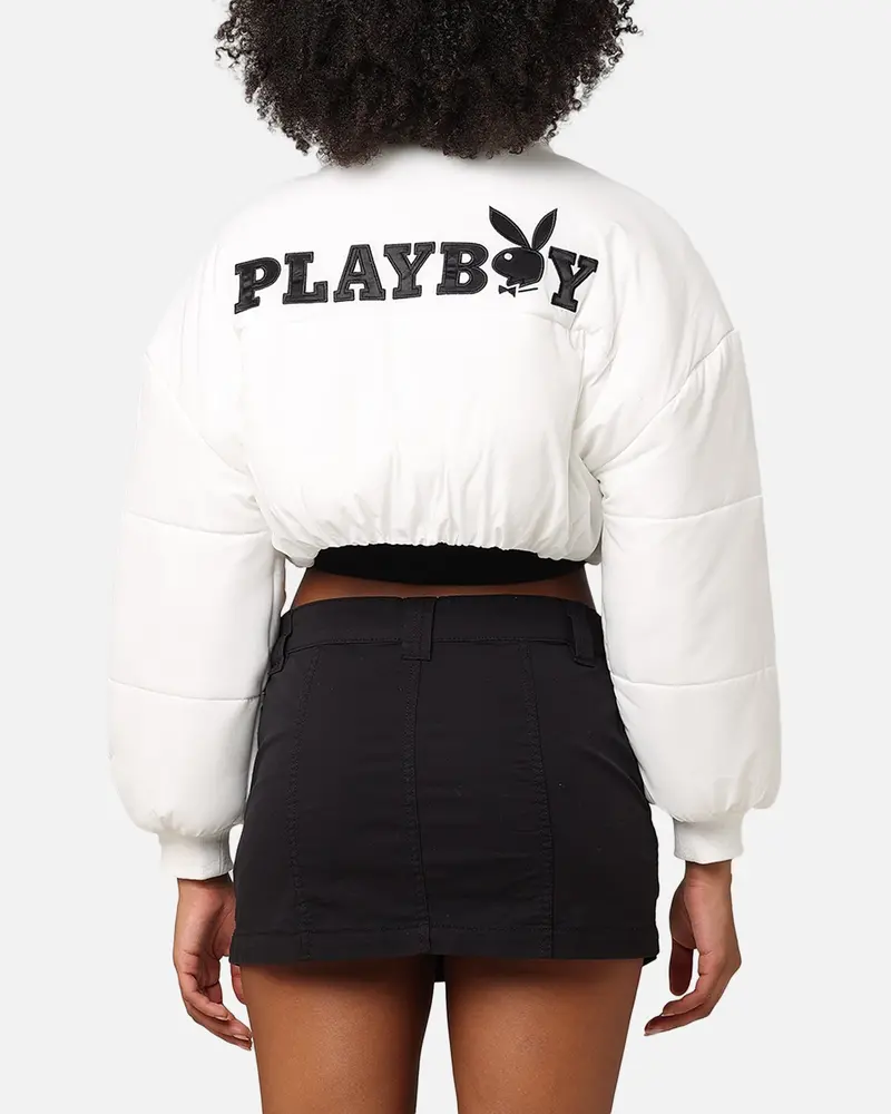 Playboy Bunny O Cropped Puffer Jacket White 1