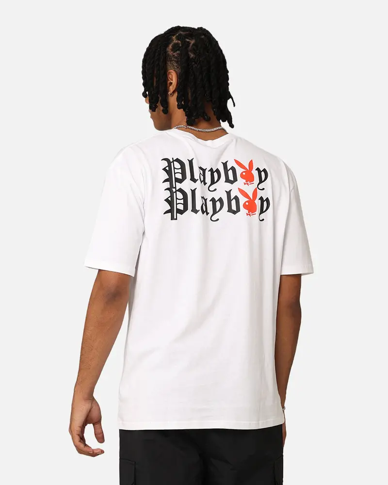 Playboy Bunny O Gothic Stack T-Shirt White 1