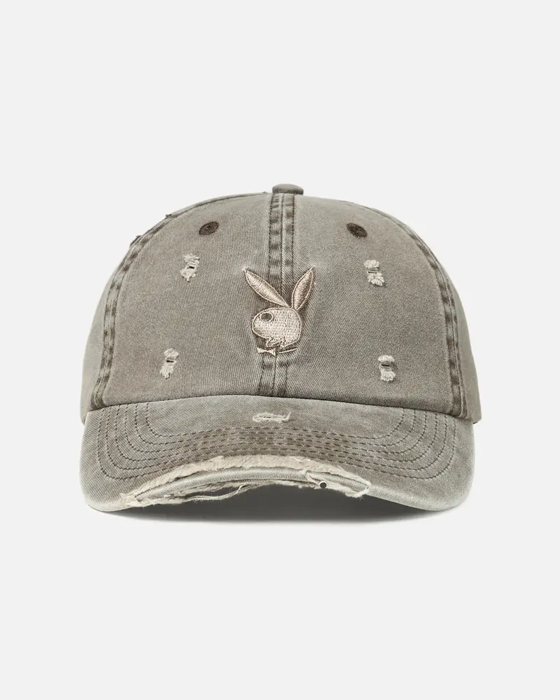 Playboy Distressed Twill Embroidered Strapback Dad Hat Brown/Tan 1
