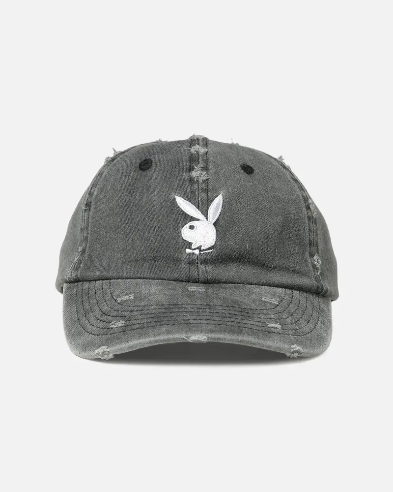 Playboy Distressed Vintage Strapback Dad Hat Black 1