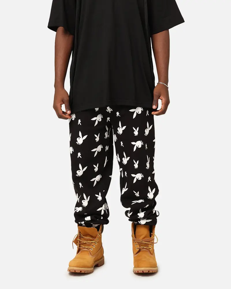 Playboy Gold All Over Bunny Track Pants Black 1