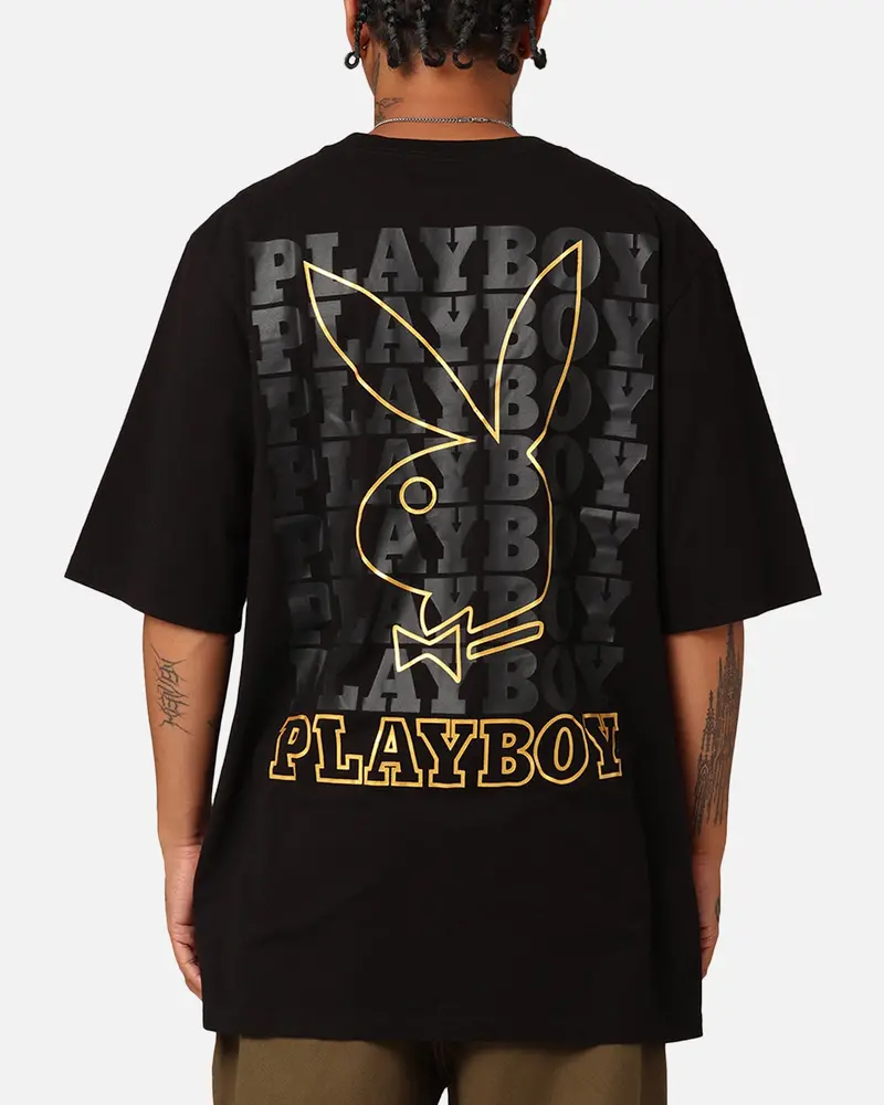 Playboy Linear Classic Bunny Stack T-Shirt Black 1