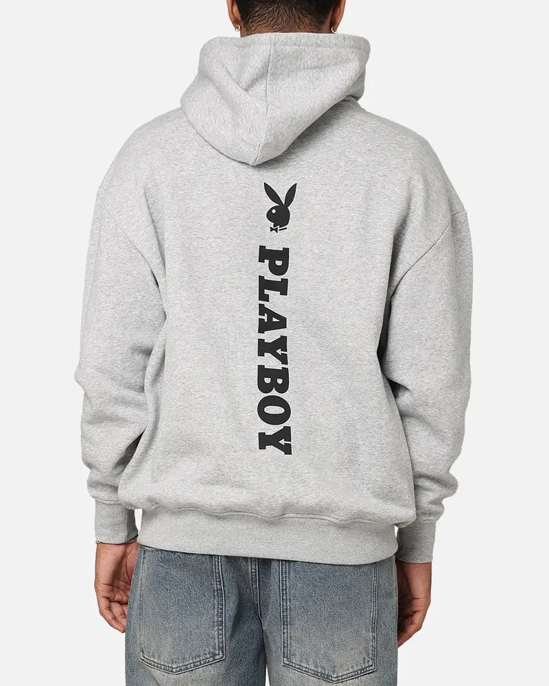 Playboy Logo Lockup Hoodie Grey Marle 1