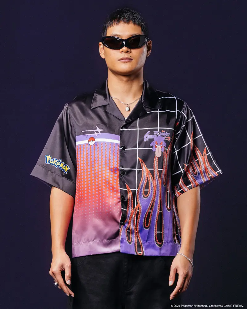 Pokémon By Loiter Gengar Split Button Up Shirt Black/Purple 1