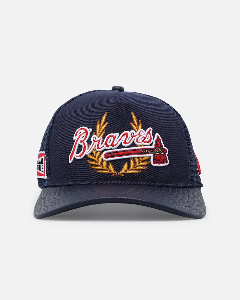 Pro Standard Atlanta Braves Fast Lane Logo Wool Trucker Strapback Midnight Navy 1