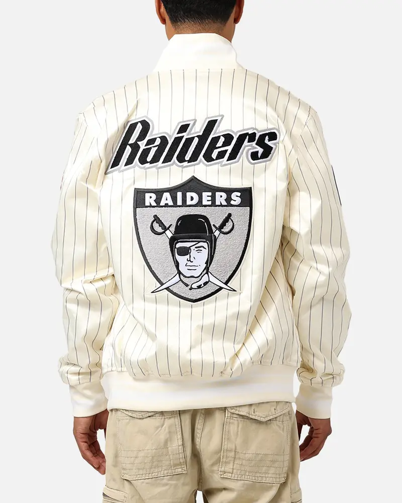 Pro Standard Las Vegas Raiders Pinstripe Satin Jacket Eggshell/Yellow 1