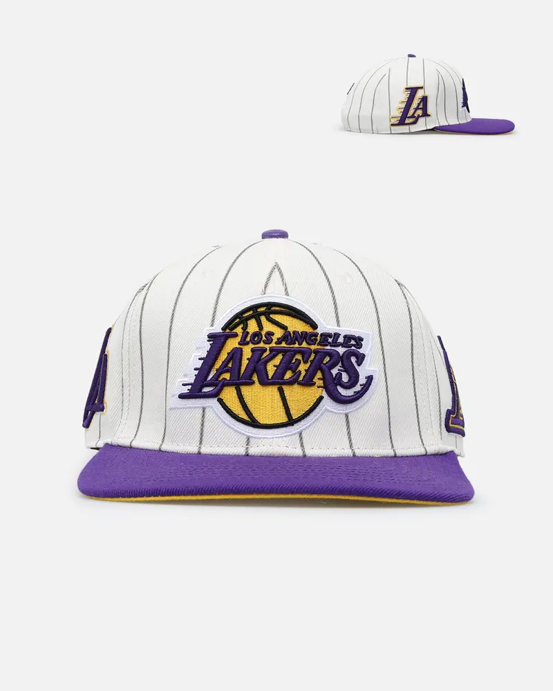Pro Standard Los Angeles Lakers Pinstripe Wool Snapback Eggshell/Yellow 1