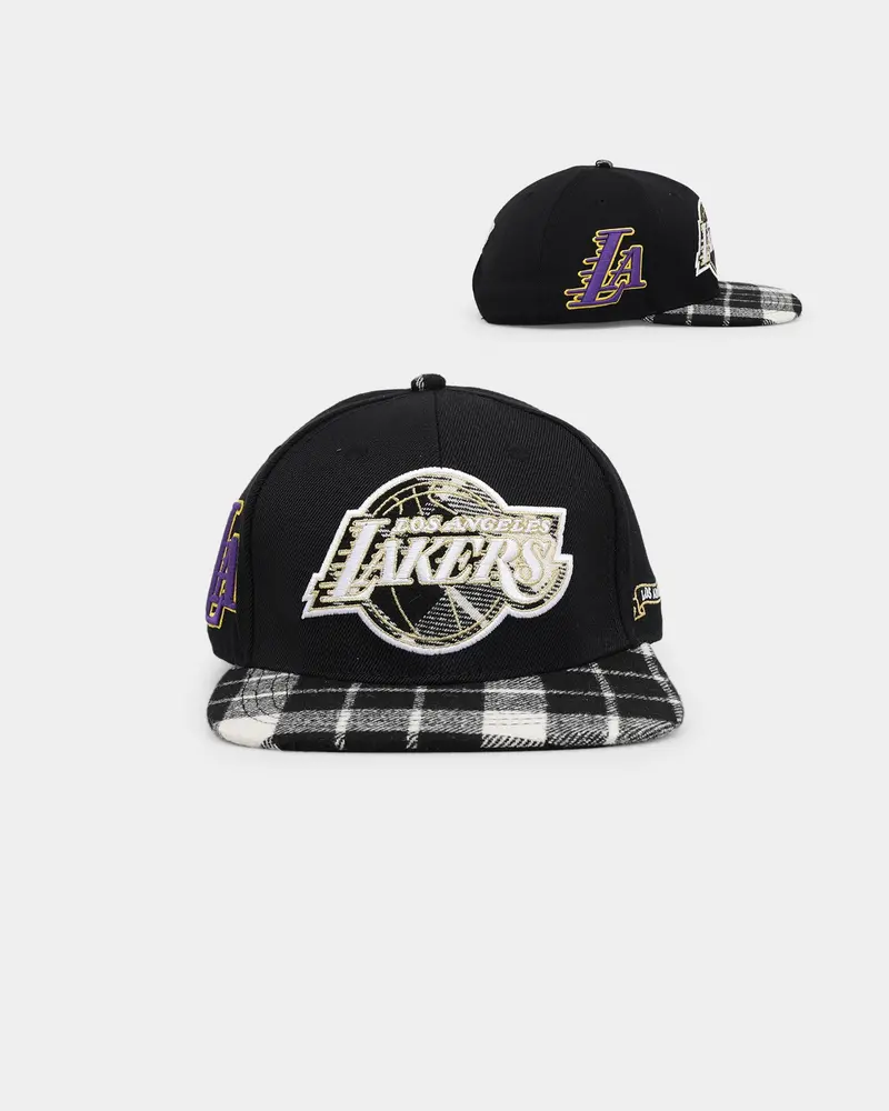 Pro Standard Los Angeles Lakers Prep Plaid Brim Snapback Black 1