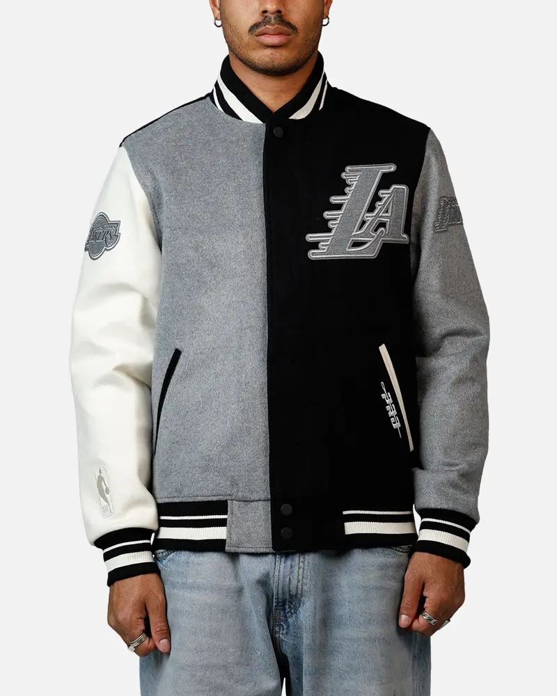 Pro Standard Los Angeles Lakers Reverse French Terry Wool Varsity Jacket Black/Grey 1