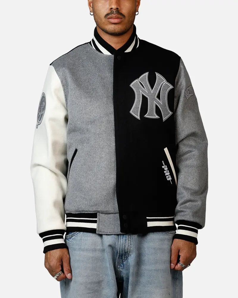 Pro Standard New York Yankees Reverse French Terry Wool Varsity Jacket Black/Grey 1