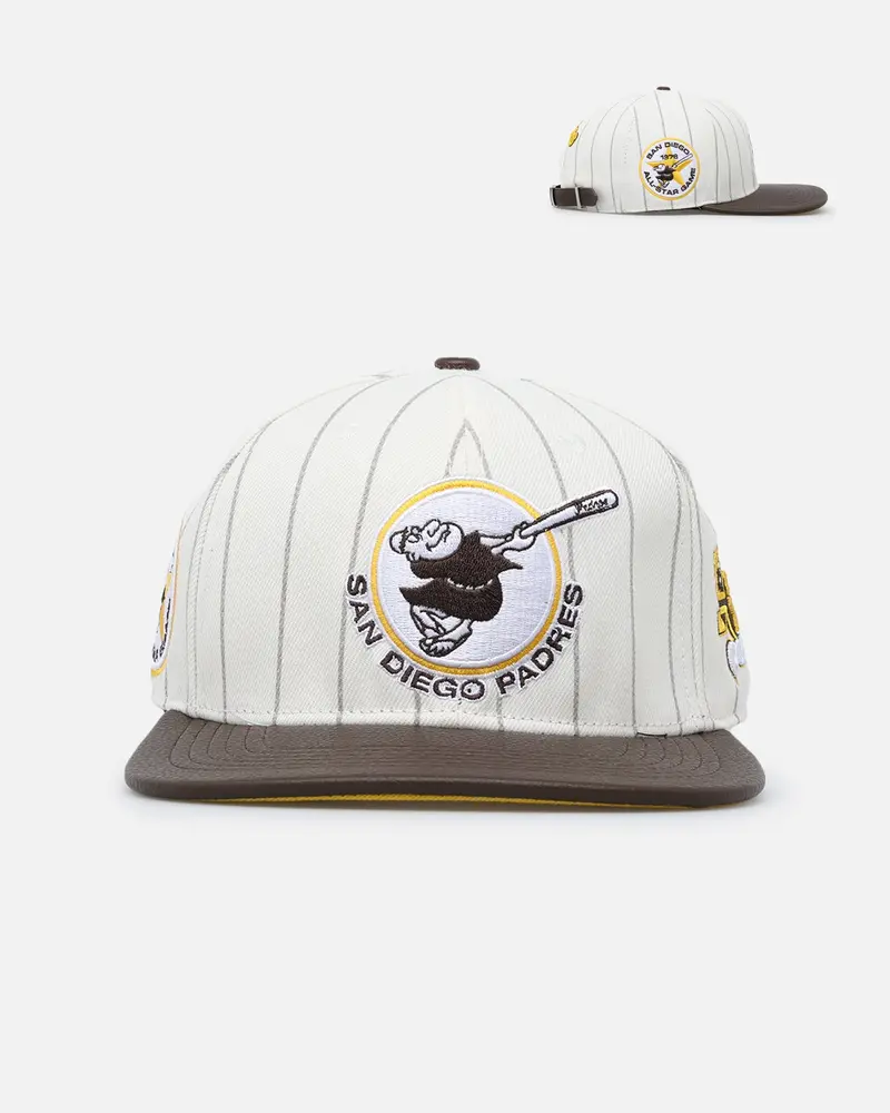 Pro Standard San Diego Padres Pinstripe Classic Logo Wool Strapback Eggshell/Yellow 1
