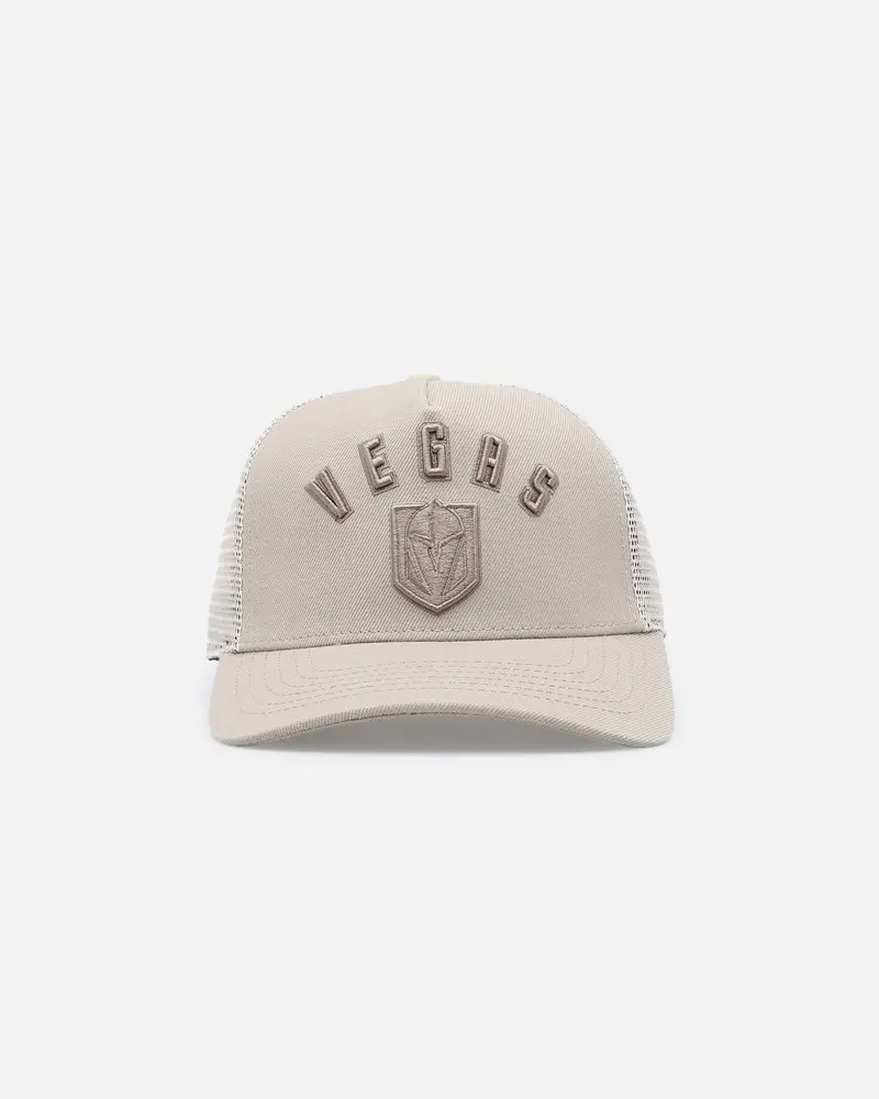 Pro Standard Vegas Golden Knights Pinch Front Trucker Snapback Taupe 1