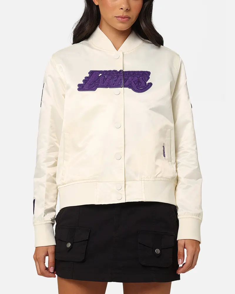 Pro Standard Women's Los Angeles Lakers Triple Tonal Satin Jacket Eggshell 1