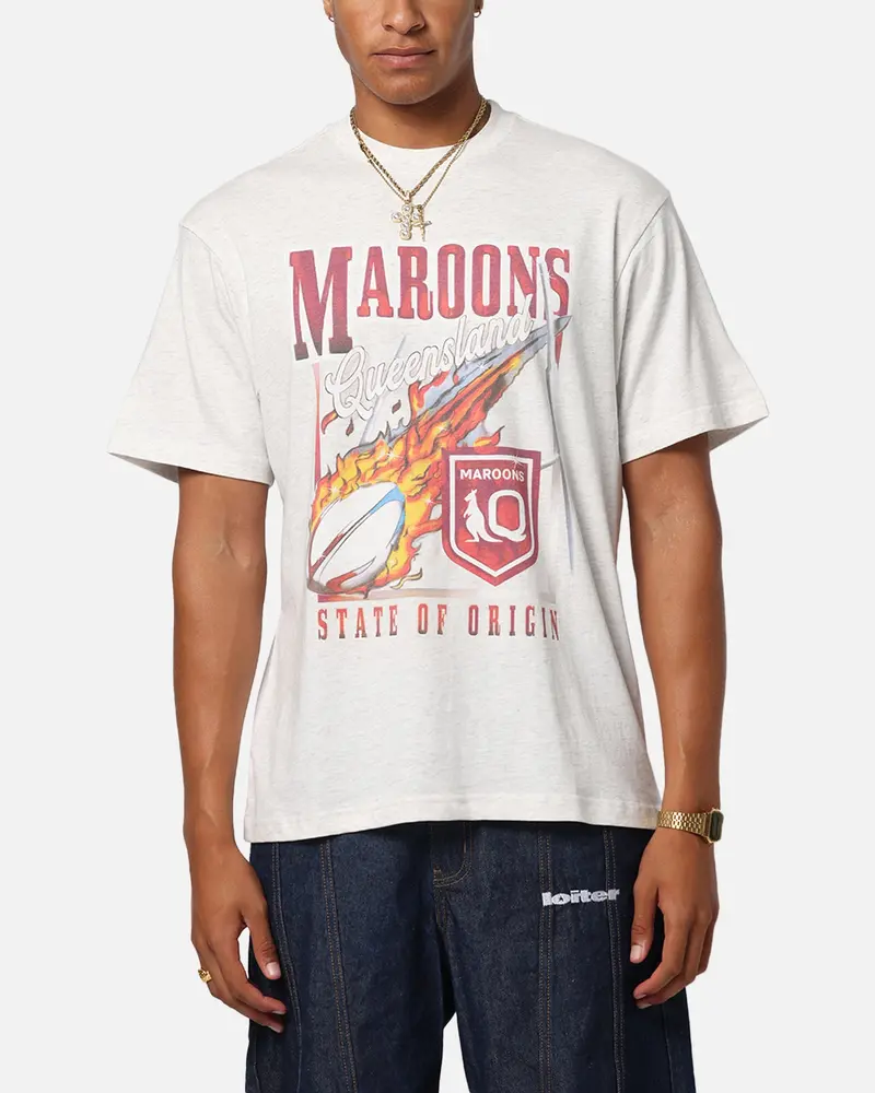Queensland Ruby League Queensland Maroons Flaming Ball T-Shirt Silver Marle 1