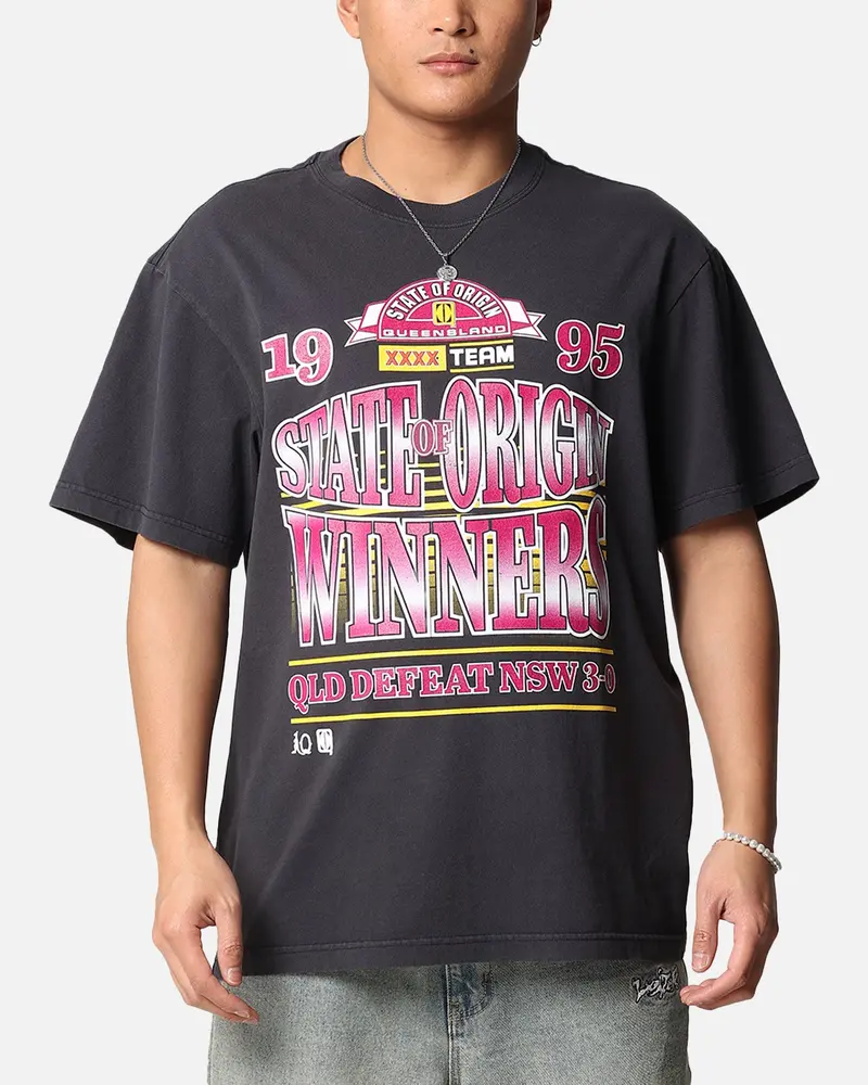 Queensland Ruby League State Of Origin 1995 Winners T-Shirt Faded Black 1