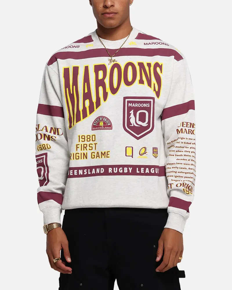 Queensland Rugby League Queensland Maroons Team Crewneck Silver Marle 1