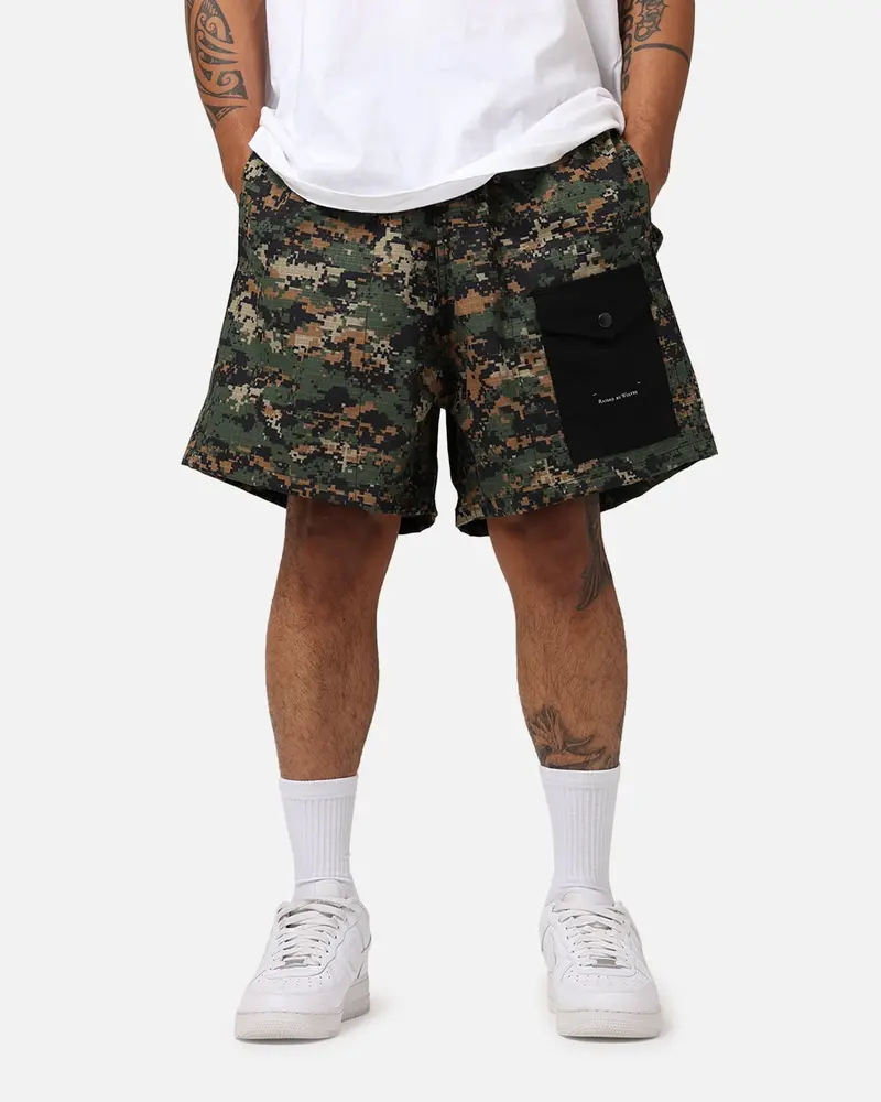 Raised By Wolves Barbarian Ripstop Camp Shorts Green Digi Camo 1