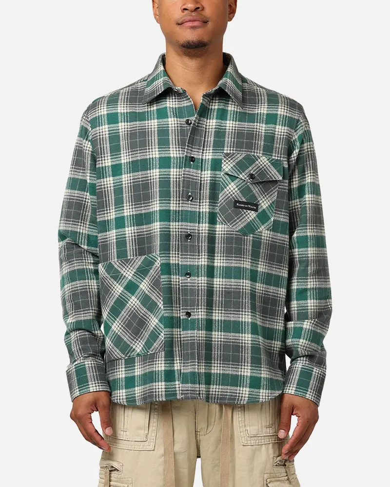 Raised By Wolves Plaid Flannel Shirt Eucalyptus 1