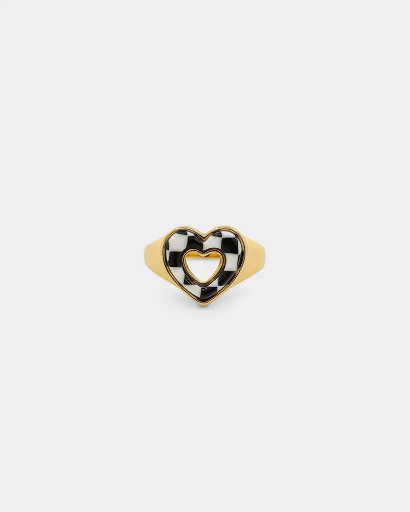 Raising Hell Checkered Heart Ring Gold/Black 1