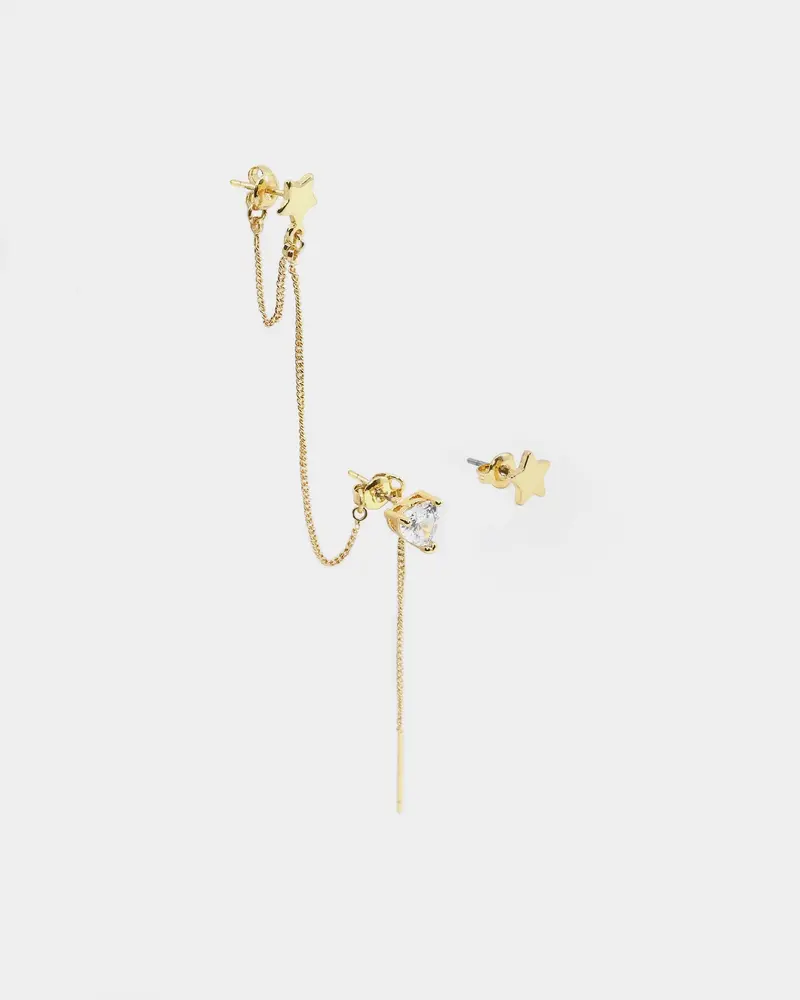 Raising Hell Women's Starry Heart Earrings Chain Iced Gold 1