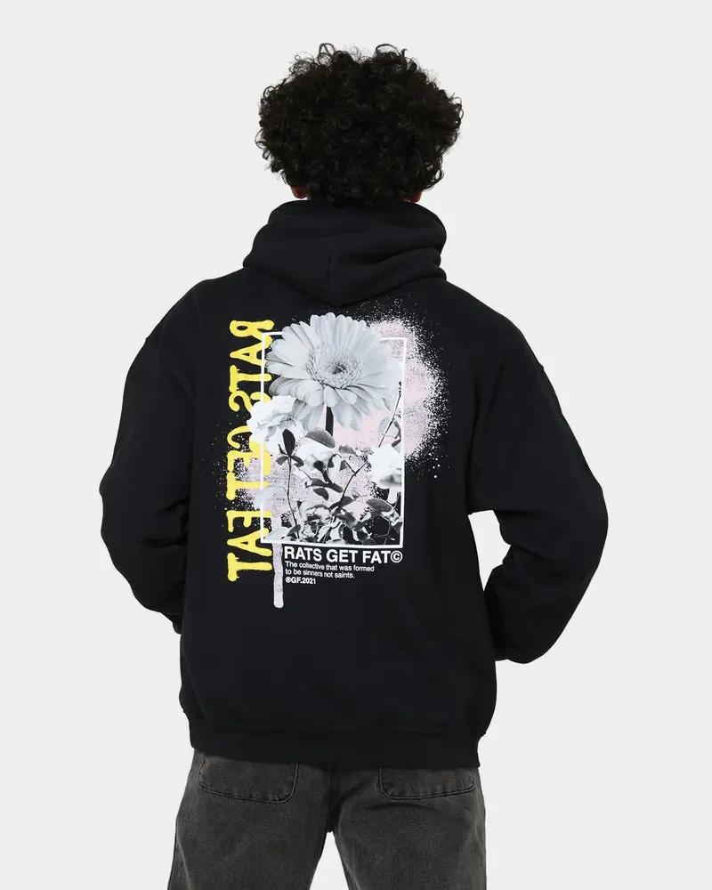 Rats Get Fat Paint Flower Hoodie Black 1