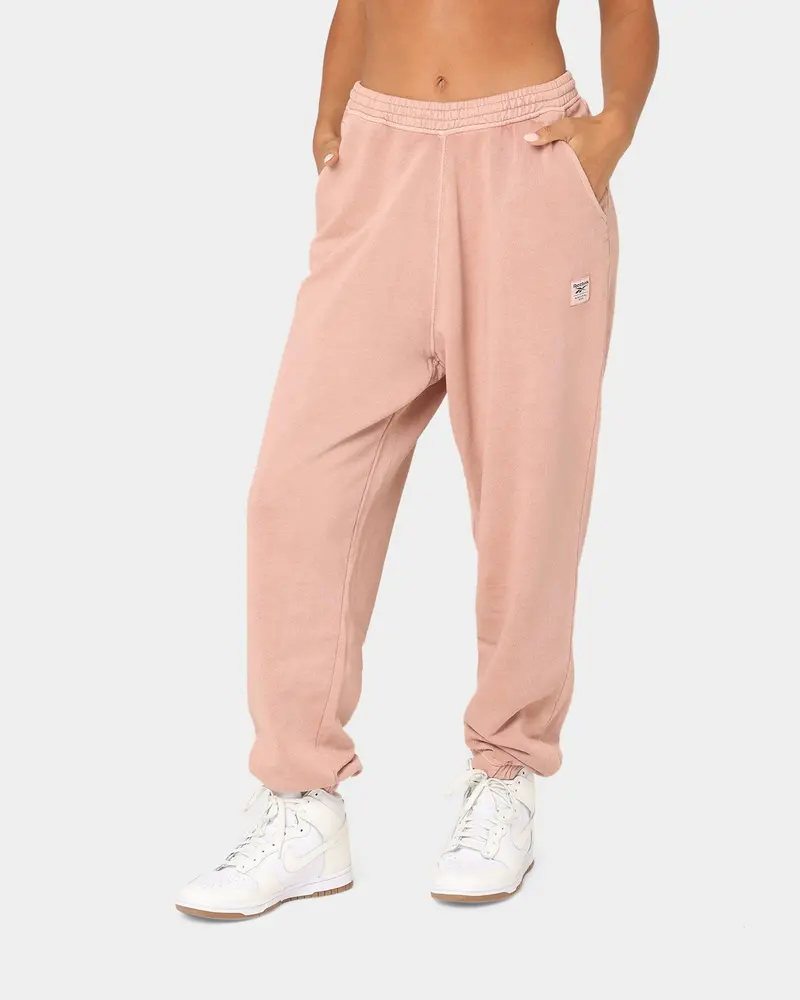 Reebok Women's Classics Natural Dye Small Logo French Terry Pants Coral 1