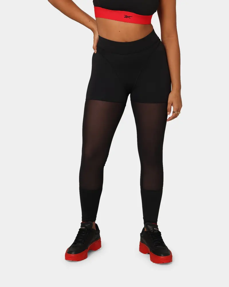Reebok X Cardi B Women's High Raised Mesh Tights Black 1